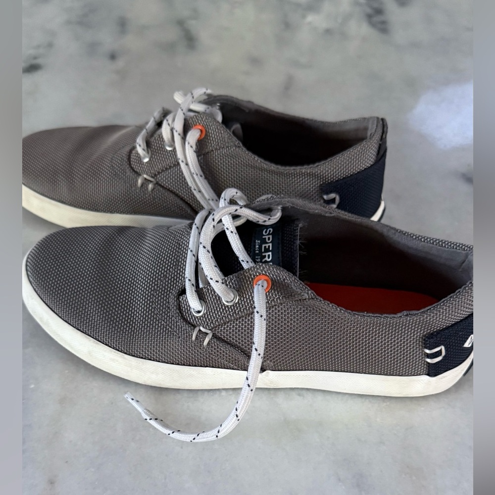 Sperry Top Slider- Boys Gray and Navy Boat Shoes- Size 2M